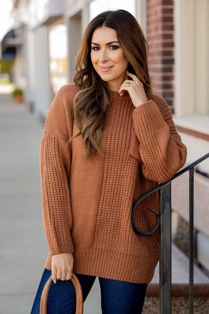 Contrasting Knit Pocket Sweater - Betsey's Boutique Shop -