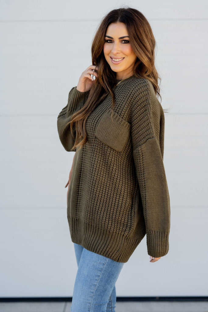 Contrasting Knit Pocket Sweater - Betsey's Boutique Shop -