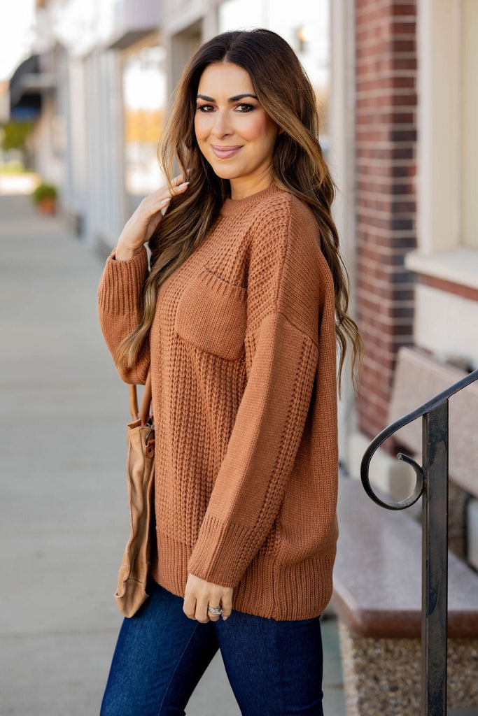 Contrasting Knit Pocket Sweater - Betsey's Boutique Shop -