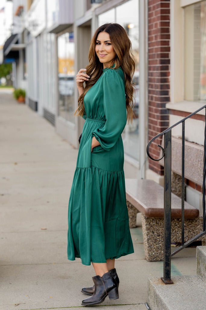 Elegant Tiered Long Sleeve Maxi Dress - Betsey's Boutique Shop -