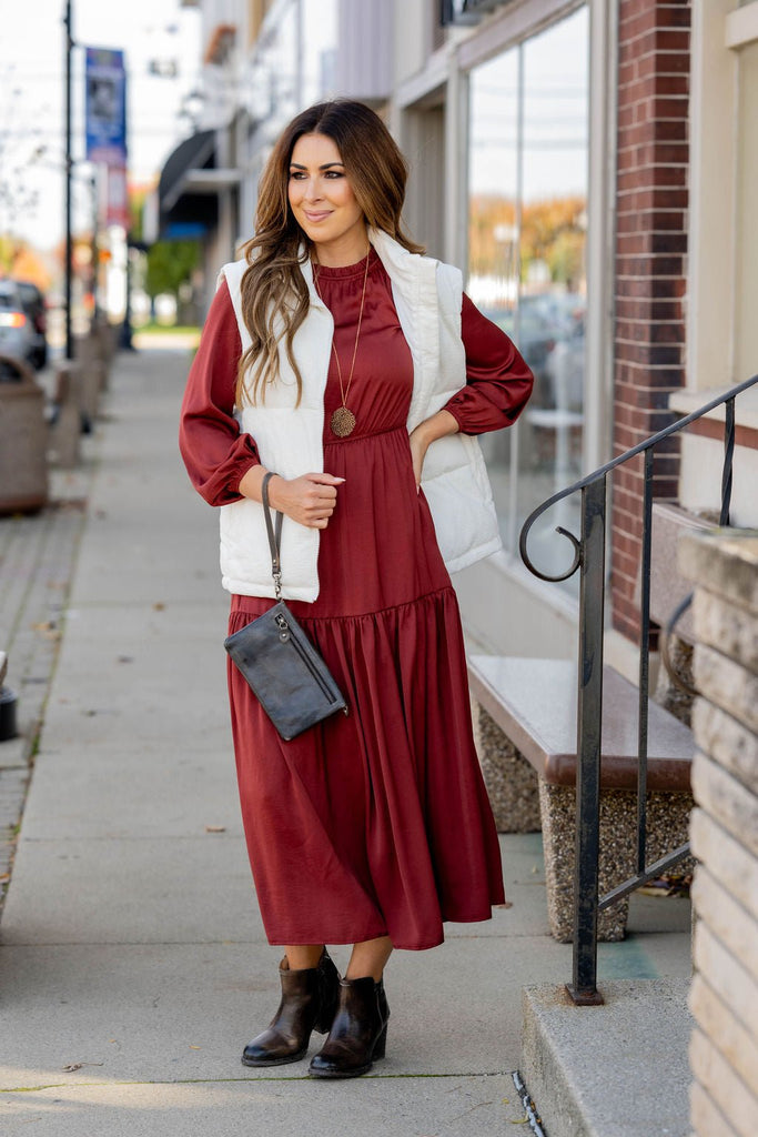 Elegant Tiered Long Sleeve Maxi Dress - Betsey's Boutique Shop -