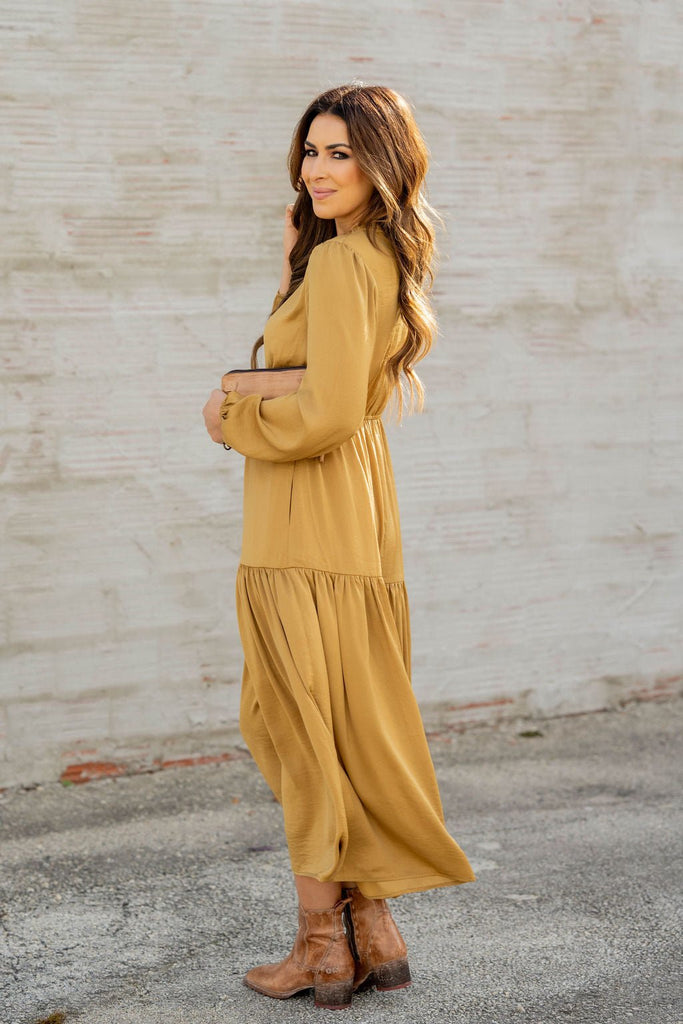 Elegant Tiered Long Sleeve Maxi Dress - Betsey's Boutique Shop -