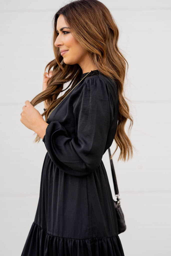 Elegant Tiered Long Sleeve Maxi Dress - Betsey's Boutique Shop -