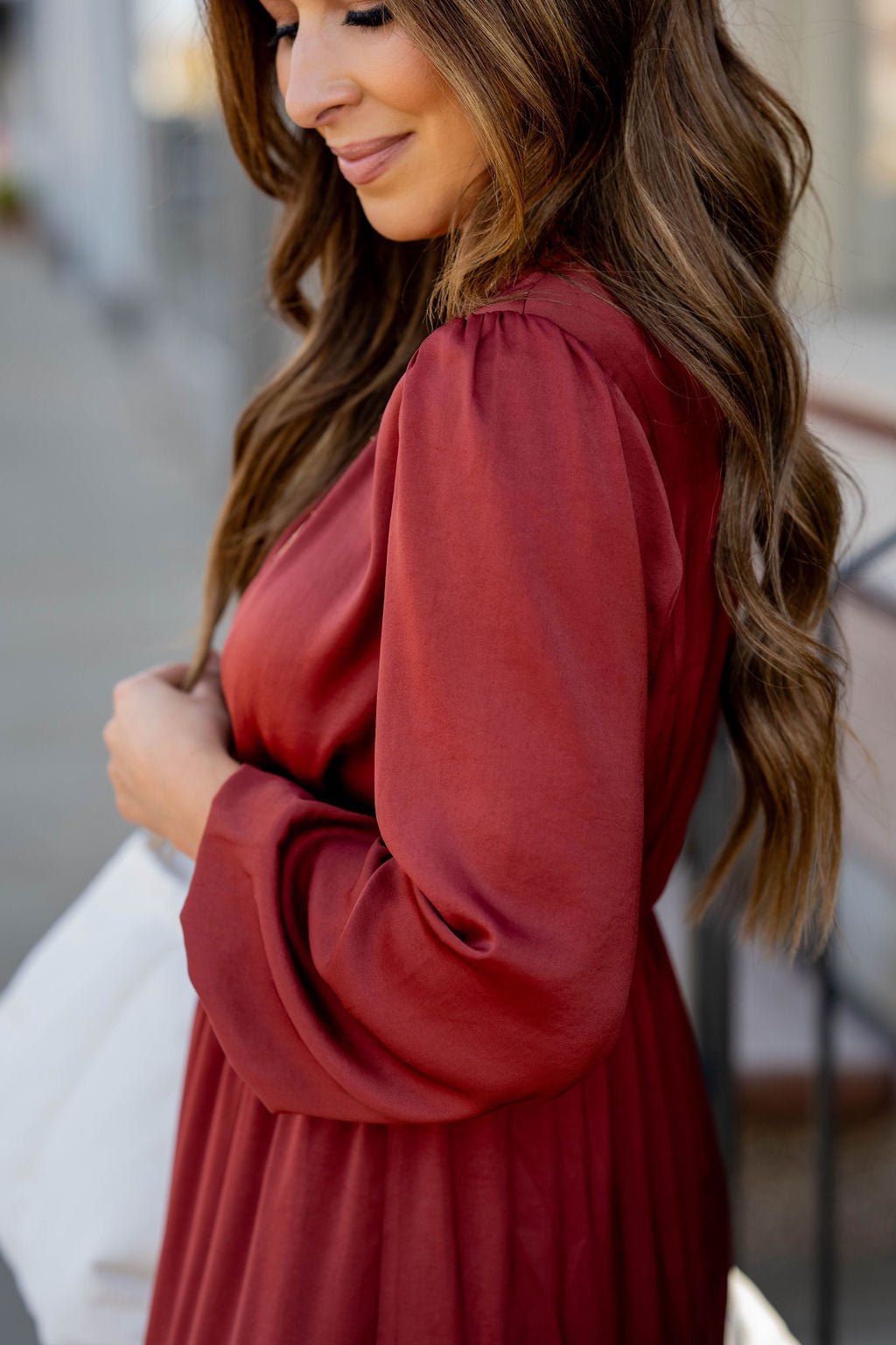 Elegant Tiered Long Sleeve Maxi Dress Charcoal / S