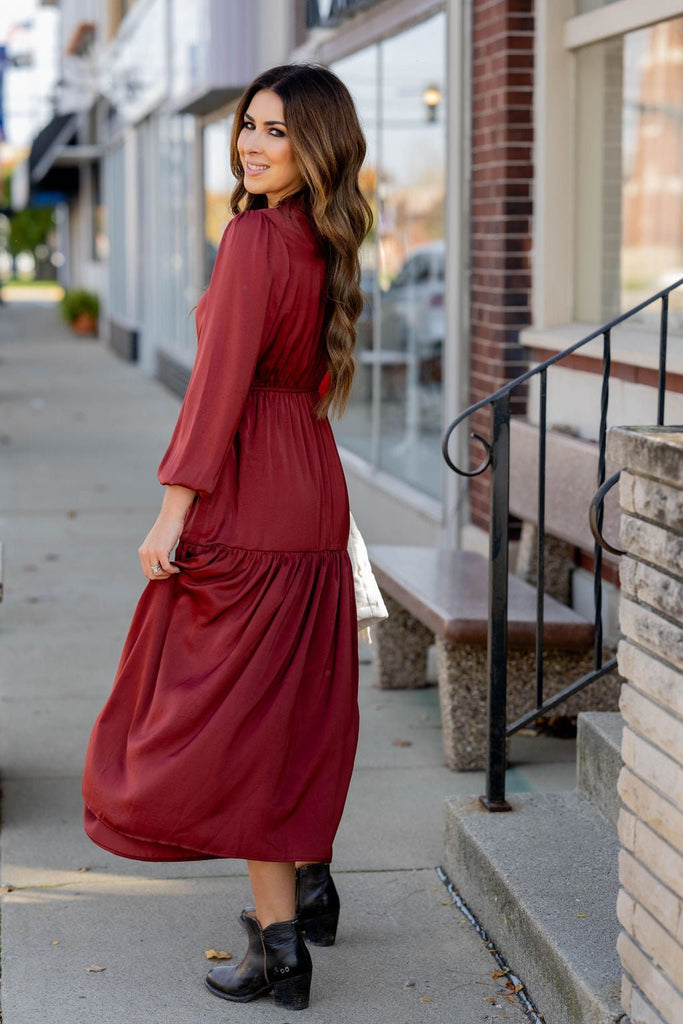 Elegant Tiered Long Sleeve Maxi Dress - Betsey's Boutique Shop -