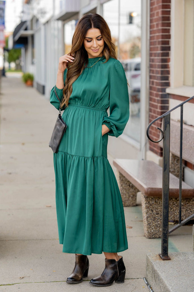 Elegant Tiered Long Sleeve Maxi Dress - Betsey's Boutique Shop -