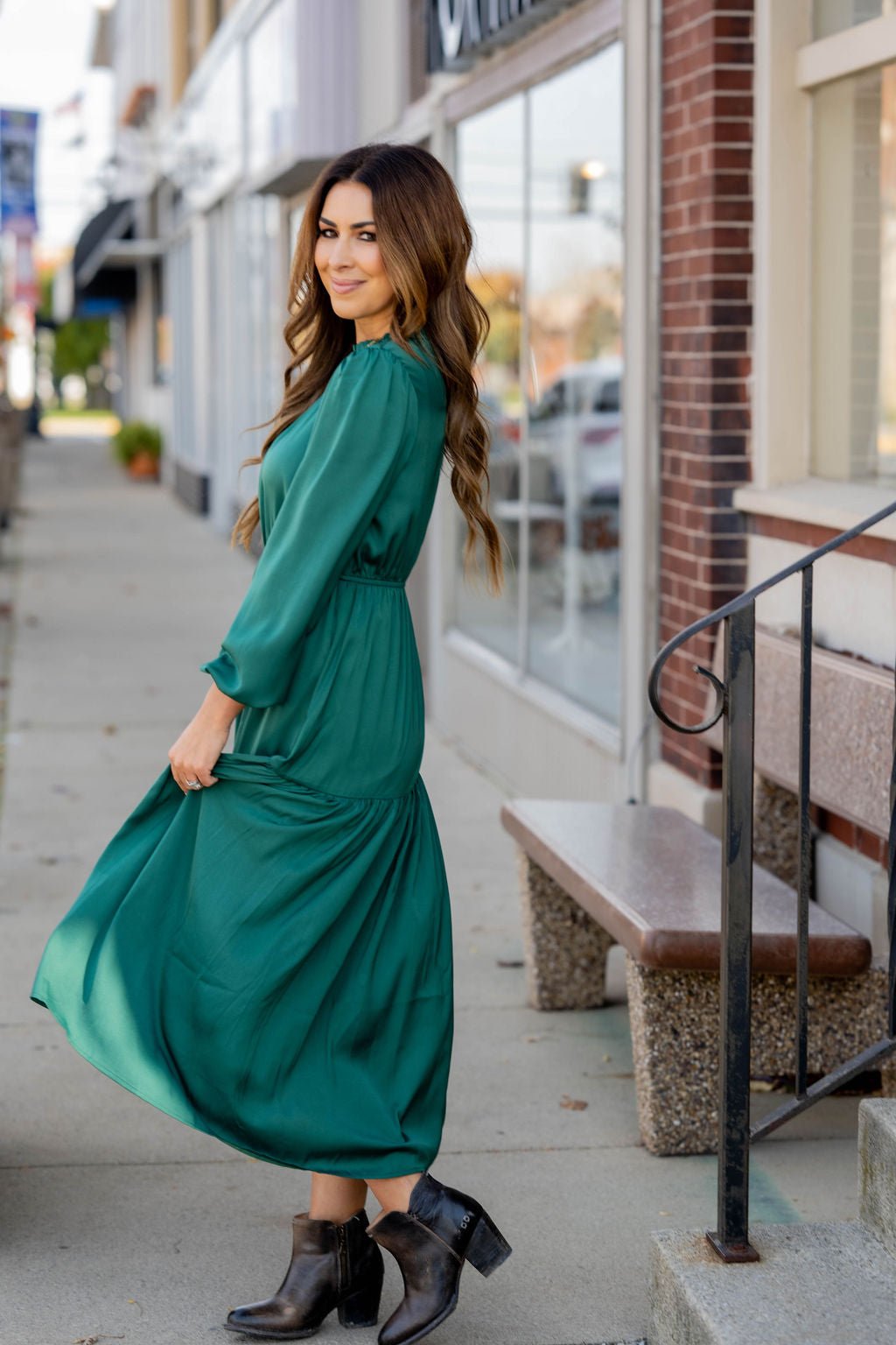 Elegant Tiered Long Sleeve Maxi Dress Charcoal / S Elegant Tiered Long Sleeve Maxi Dress Charcoal / S