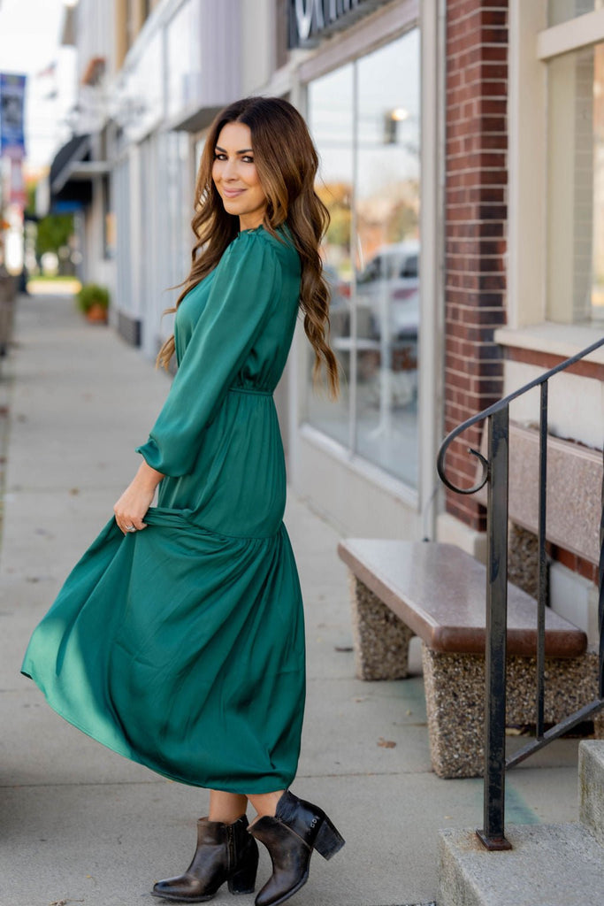 Elegant Tiered Long Sleeve Maxi Dress - Betsey's Boutique Shop -