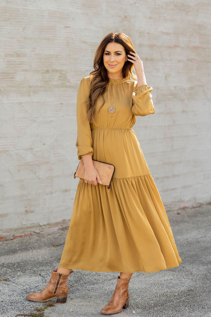 Elegant Tiered Long Sleeve Maxi Dress - Betsey's Boutique Shop -