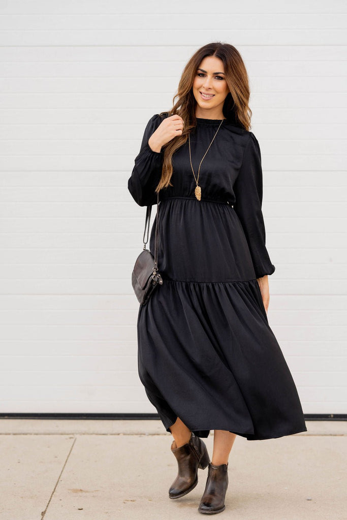 Elegant Tiered Long Sleeve Maxi Dress - Betsey's Boutique Shop -