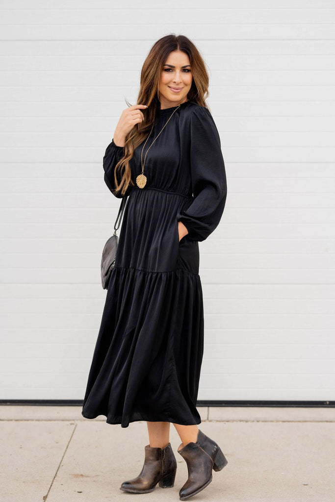 Elegant Tiered Long Sleeve Maxi Dress - Betsey's Boutique Shop -