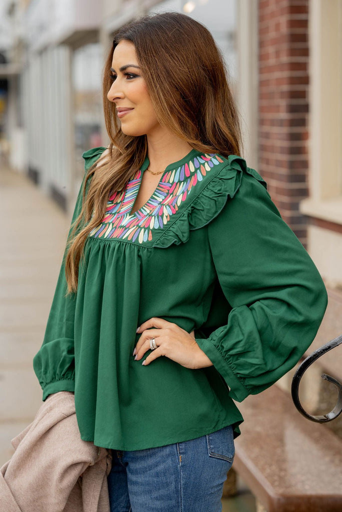 Embroidered Top Flutter Blouse - Betsey's Boutique Shop -