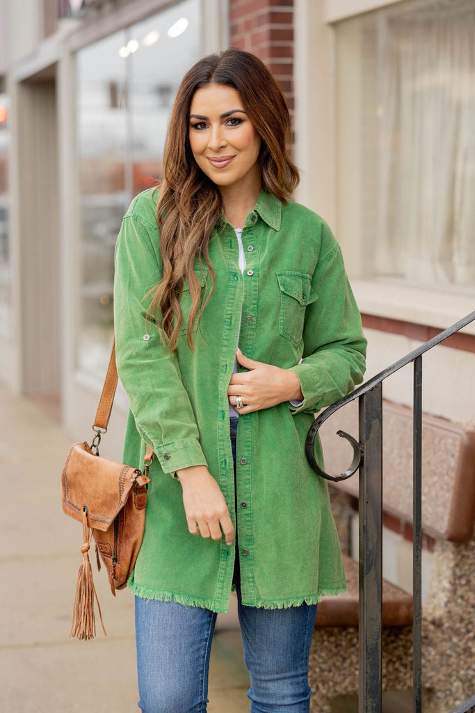 Frayed Bottom Corded Tunic Shacket - Betsey's Boutique Shop -