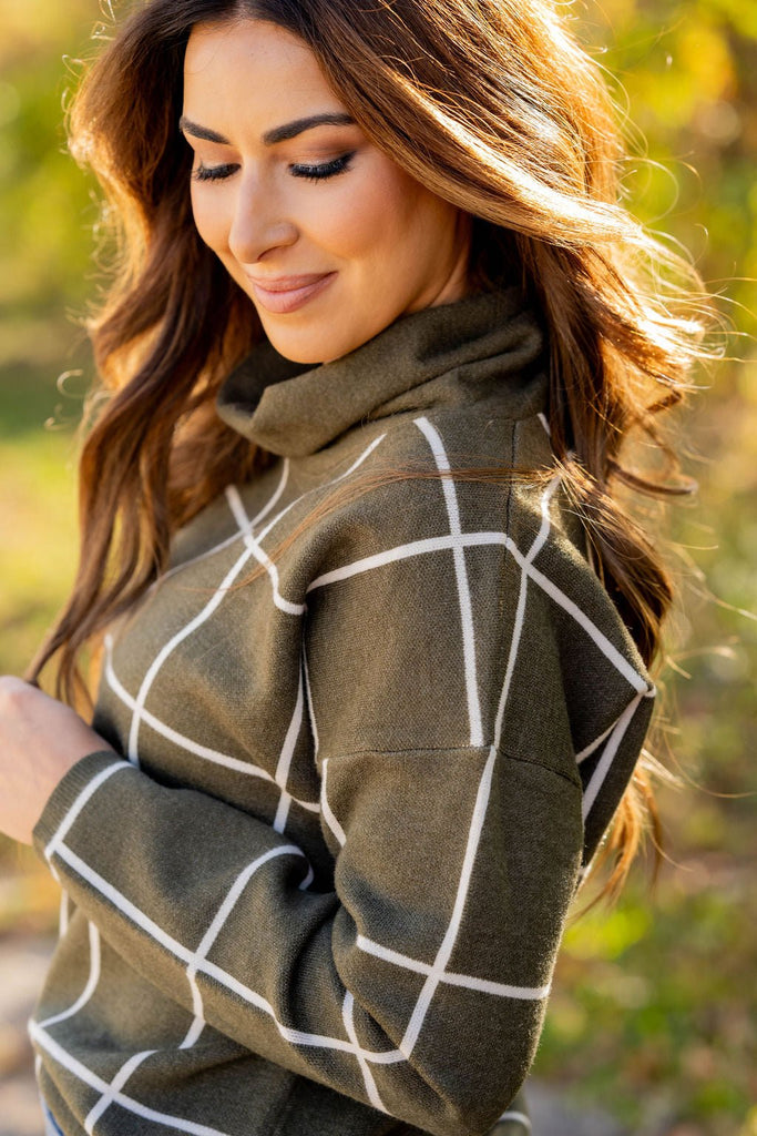 Grid Turtleneck Sweater - Betsey's Boutique Shop -