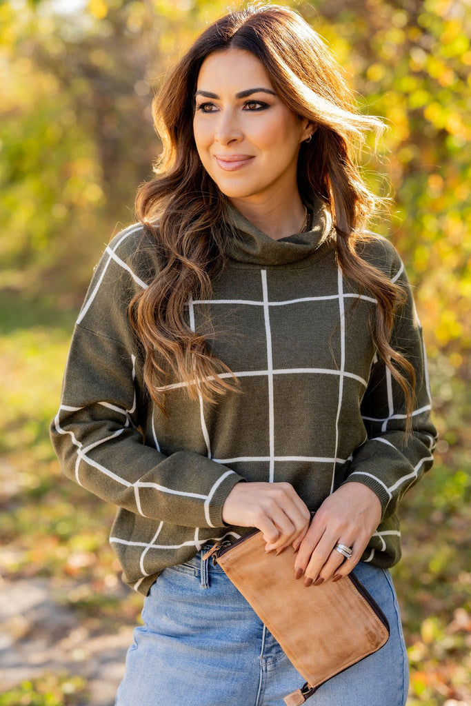 Grid Turtleneck Sweater - Betsey's Boutique Shop -