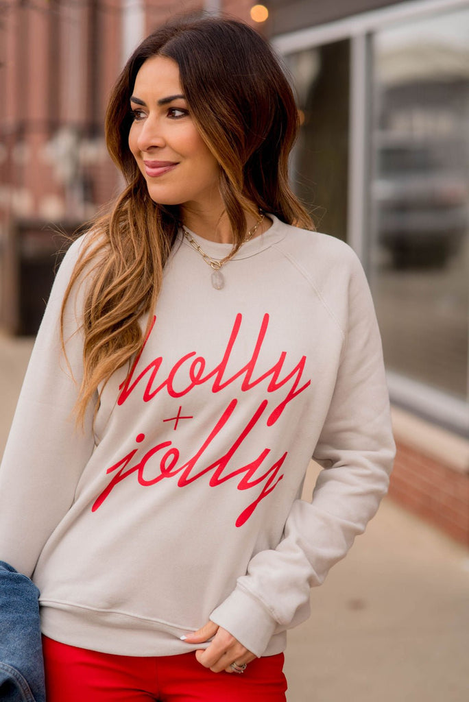 Holly & Jolly Graphic Crewneck by - Betsey's Boutique Shop -