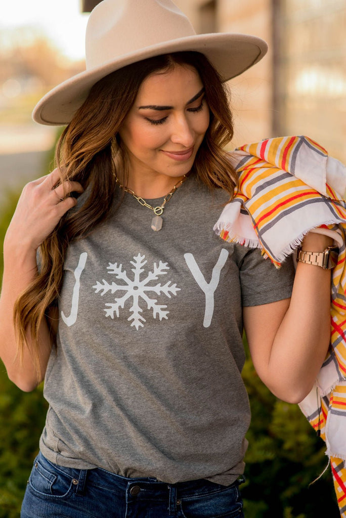 Joy Snowflake Graphic Tee - Betsey's Boutique Shop -