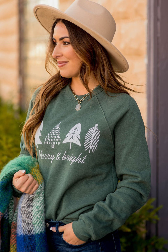 Merry & Bright Tree Graphic Crewneck - Betsey's Boutique Shop -