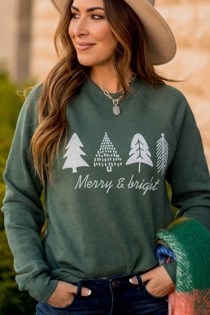 Merry & Bright Tree Graphic Crewneck - Betsey's Boutique Shop -