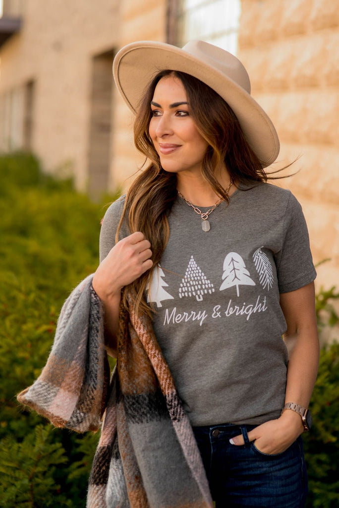 Merry & Bright Trees Graphic Tee - Betsey's Boutique Shop -