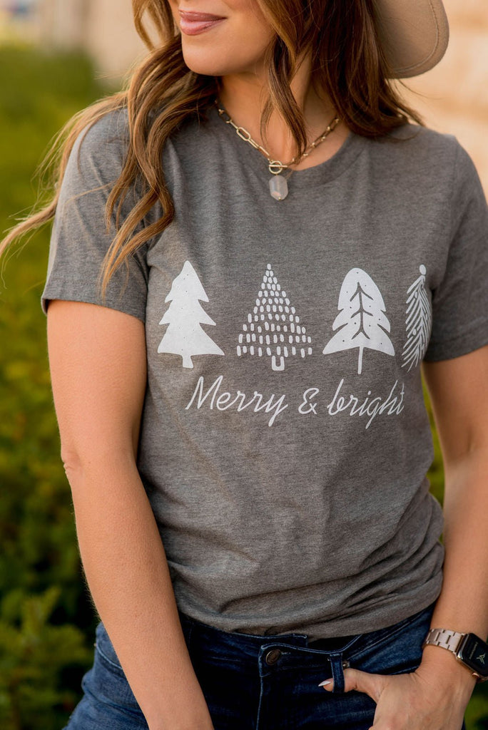 Merry & Bright Trees Graphic Tee - Betsey's Boutique Shop -