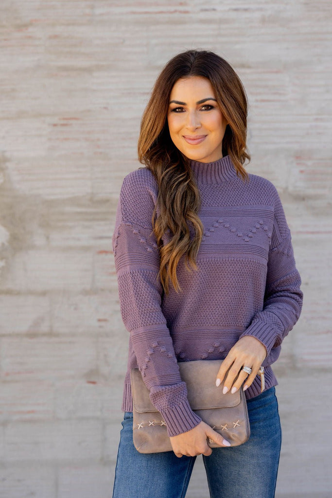 Mixed Stitched Ribbed Trim Sweater - Betsey's Boutique Shop -