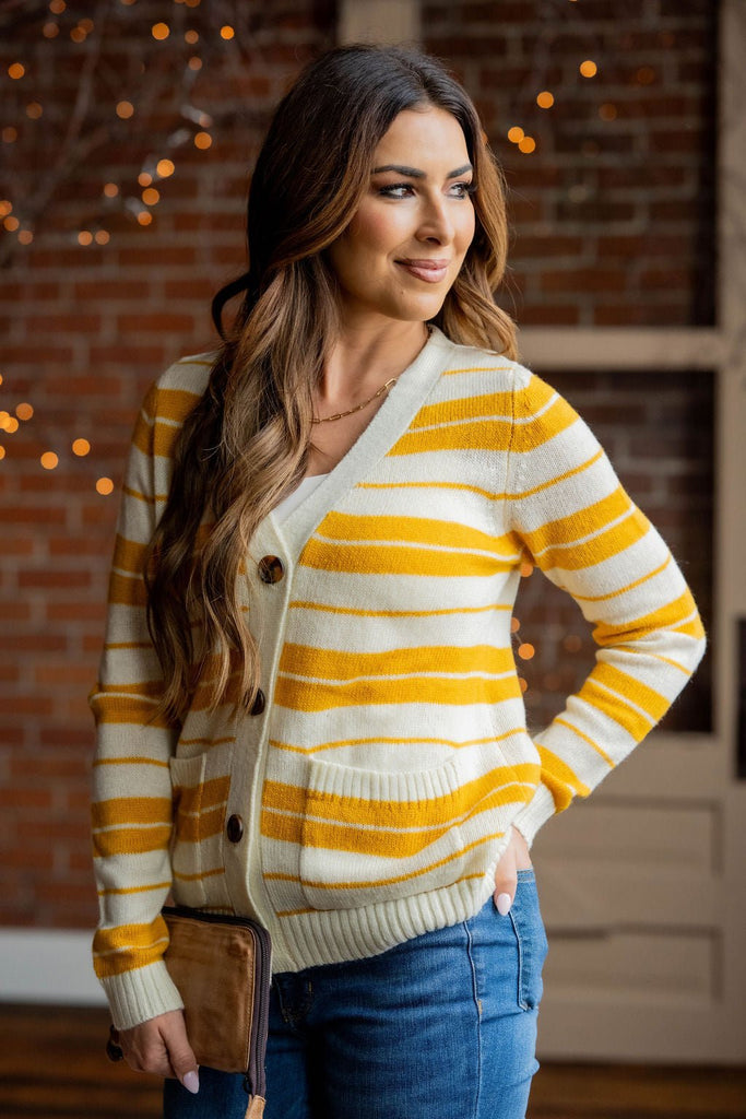 Mixed Stripes Button Up Cardigan - Betsey's Boutique Shop -