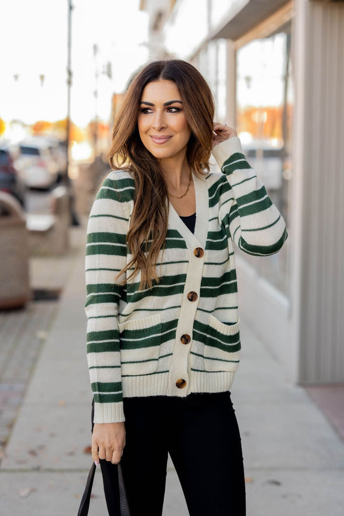 Mixed Stripes Button Up Cardigan - Betsey's Boutique Shop -