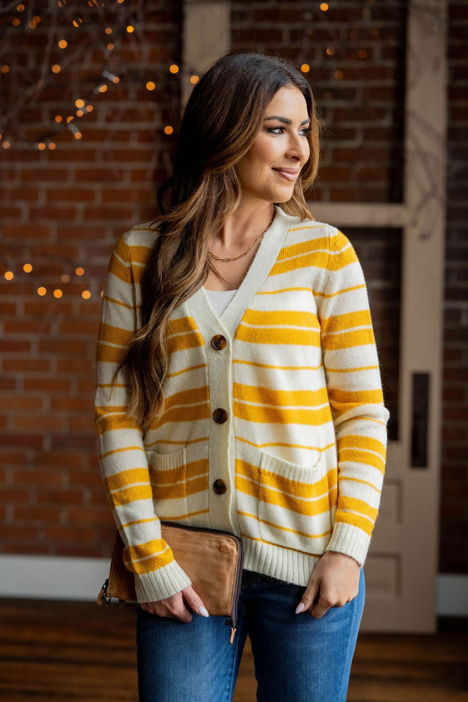 Mixed Stripes Button Up Cardigan - Betsey's Boutique Shop -