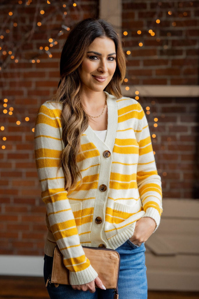 Mixed Stripes Button Up Cardigan - Betsey's Boutique Shop -