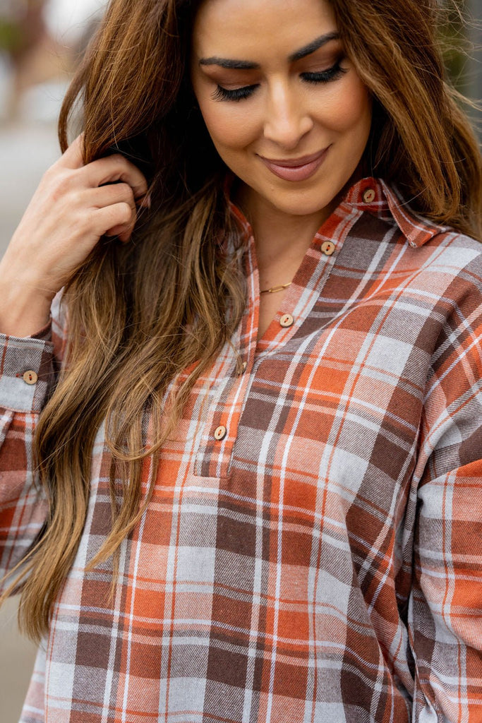 Plaid Button Accented Tunic - Betsey's Boutique Shop -