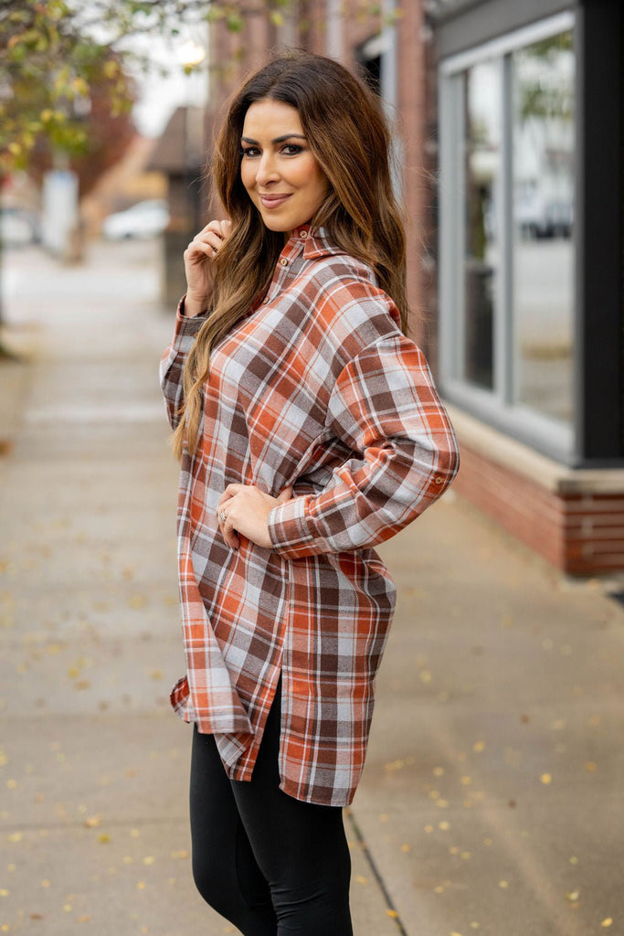 Plaid Button Accented Tunic - Betsey's Boutique Shop -