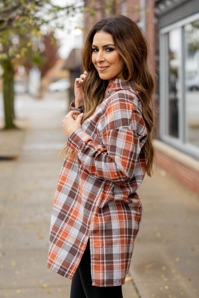 Plaid Button Accented Tunic - Betsey's Boutique Shop -