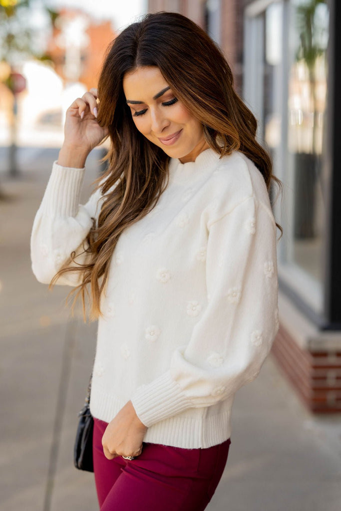 Raised Floral Sweater - Betsey's Boutique Shop -