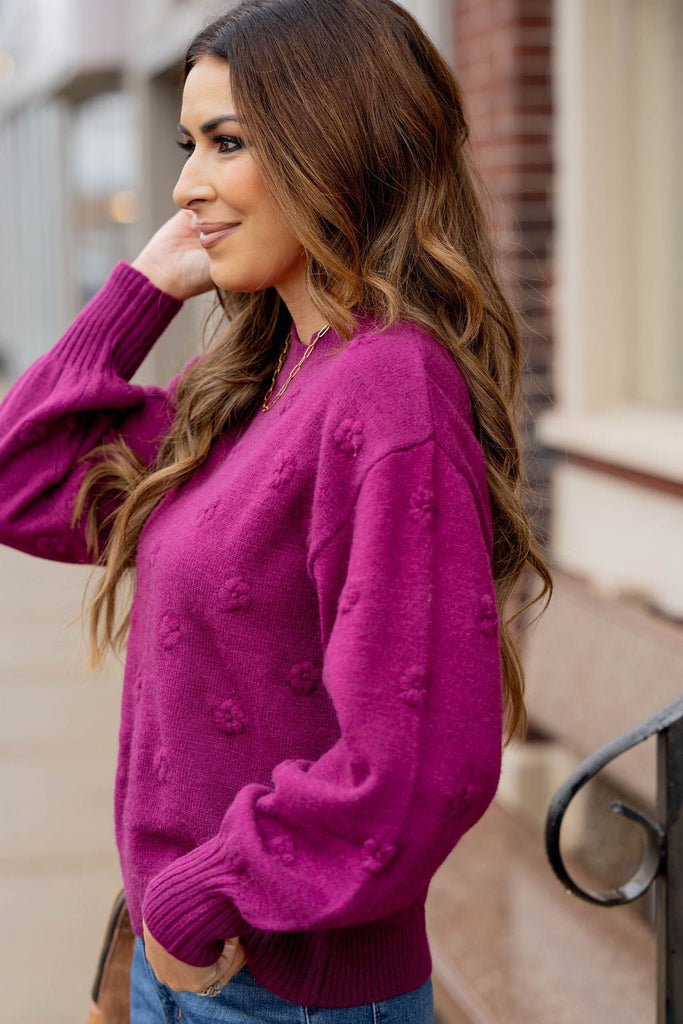 Raised Floral Sweater - Betsey's Boutique Shop -