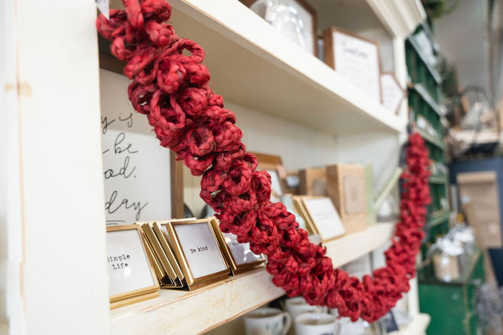 Red and Natural Burlap Garland