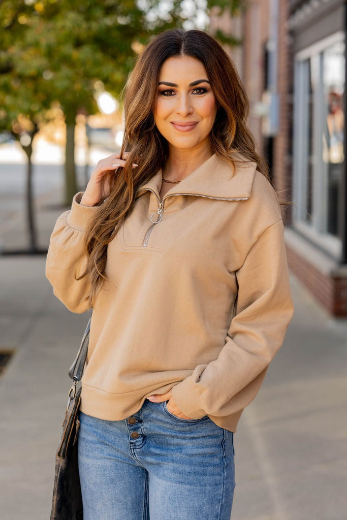 Relaxed Sleeve Quarter Zip Pullover Sweatshirt - Betsey's Boutique Shop -