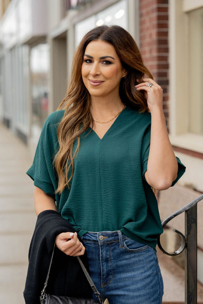 Relaxed V-Neck Blouse - Betsey's Boutique Shop - Shirts & Tops