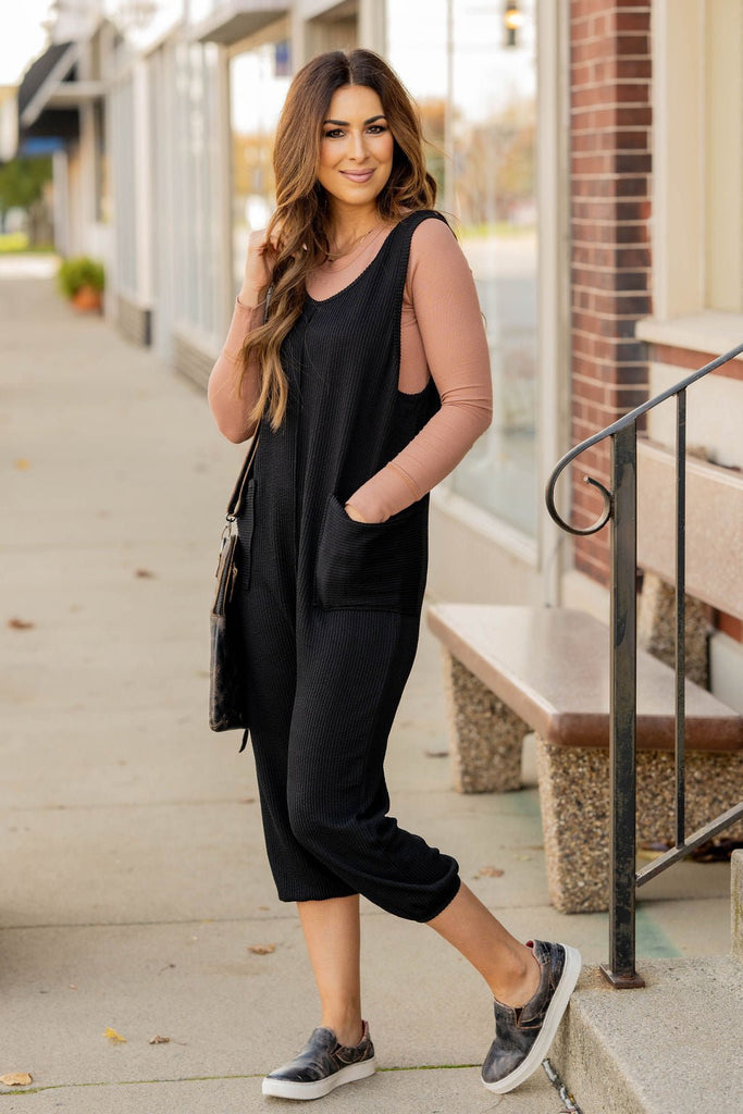 Ribbed Two Pocket Jogger Jumpsuit - Betsey's Boutique Shop -