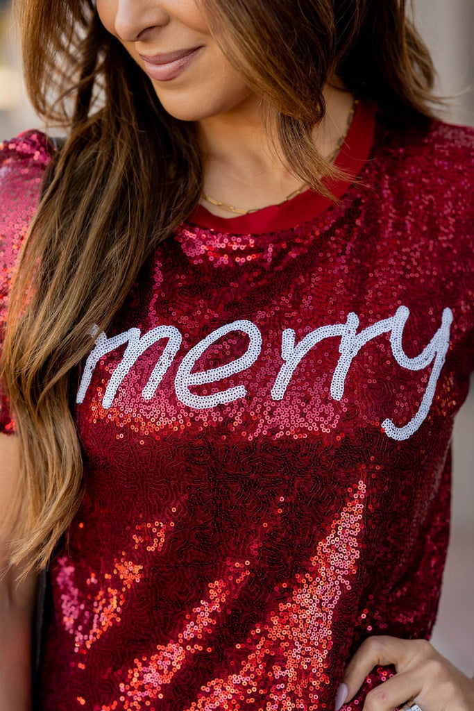 Sequin Merry Tee - Betsey's Boutique Shop -