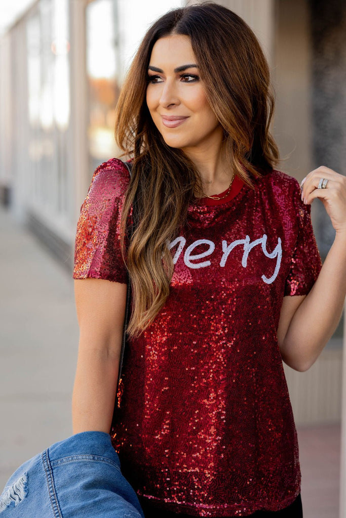 Sequin Merry Tee - Betsey's Boutique Shop -