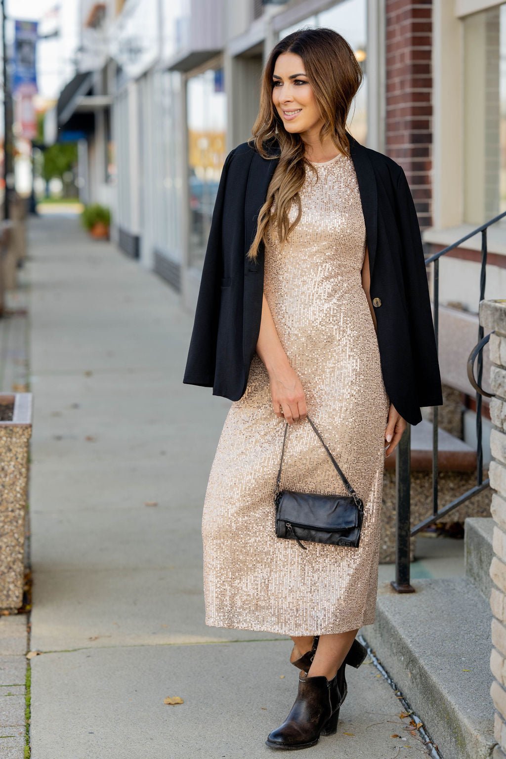 Sequin Slit Back Midi Dress - Betsey's Boutique Shop - Sequin Slit Back Midi Dress - Betsey's Boutique Shop -
