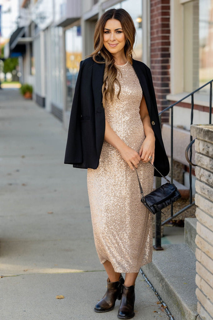 Sequin Slit Back Midi Dress - Betsey's Boutique Shop -