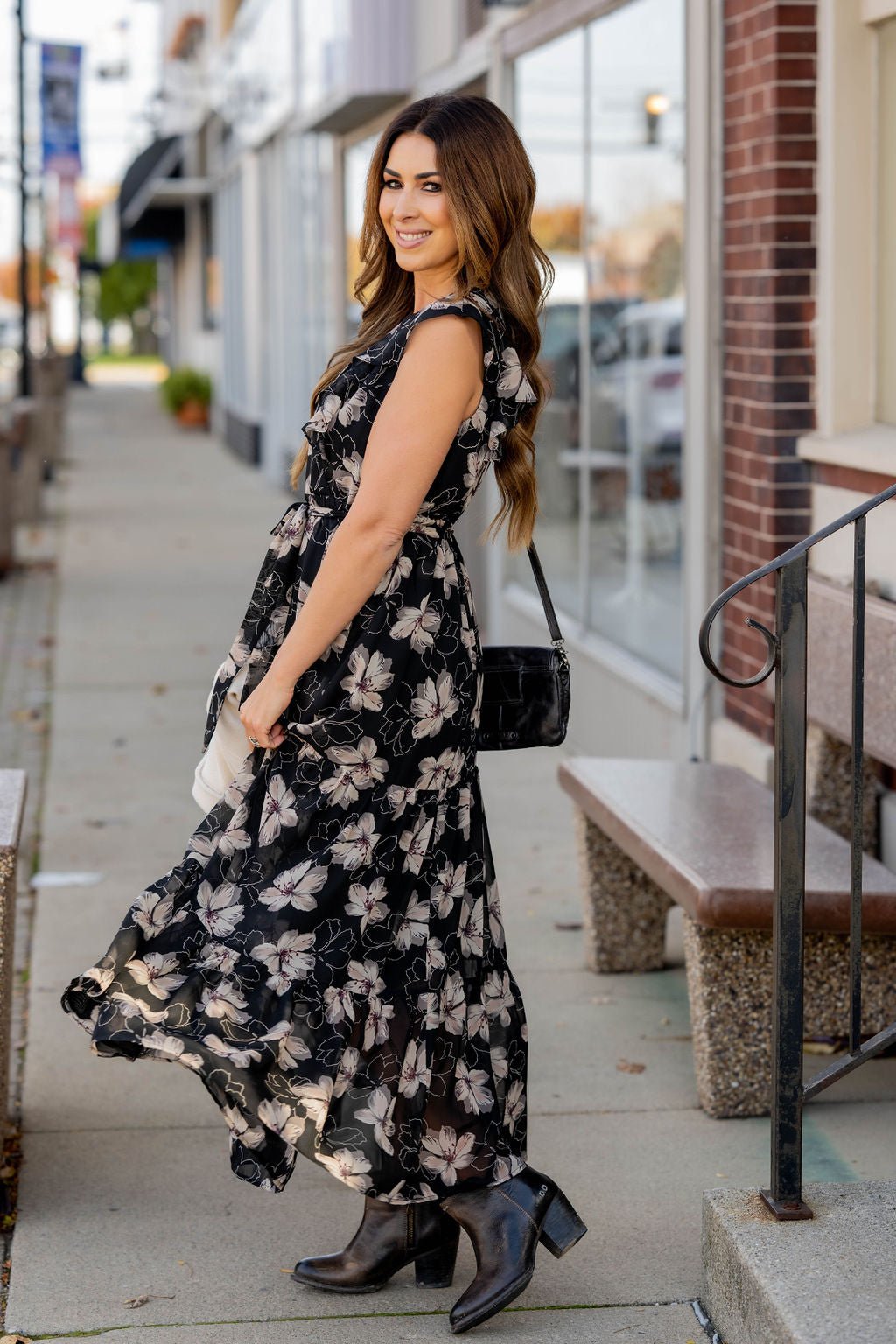 floral maxi dress with tie Floral Ivory Tie Strap Maxi Dress | Trendy Women's Clothing