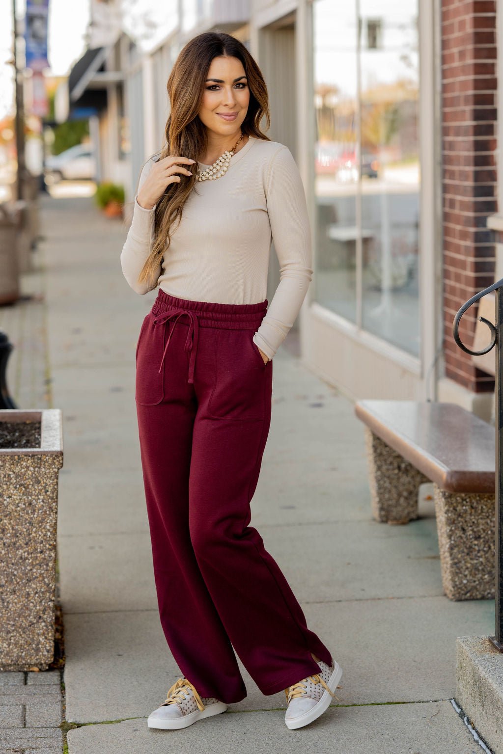 Side Slit Drawstring Sweatpants Cognac / M Side Slit Drawstring Sweatpants Cognac / M