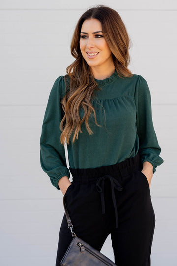 Subtle Textured Cinched Trim Blouse - Betsey's Boutique Shop -