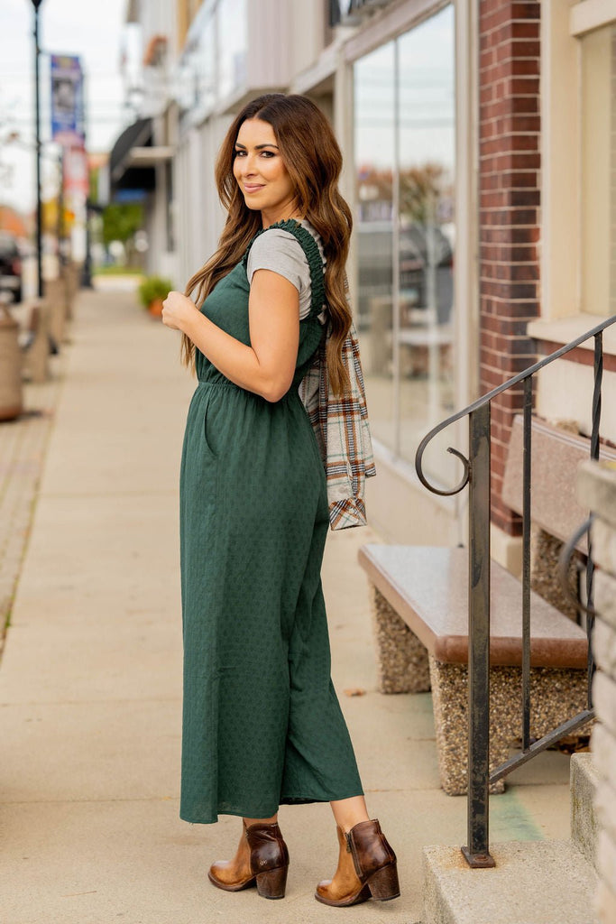 Subtle Textured Ruched Strap Jumpsuit - Betsey's Boutique Shop -