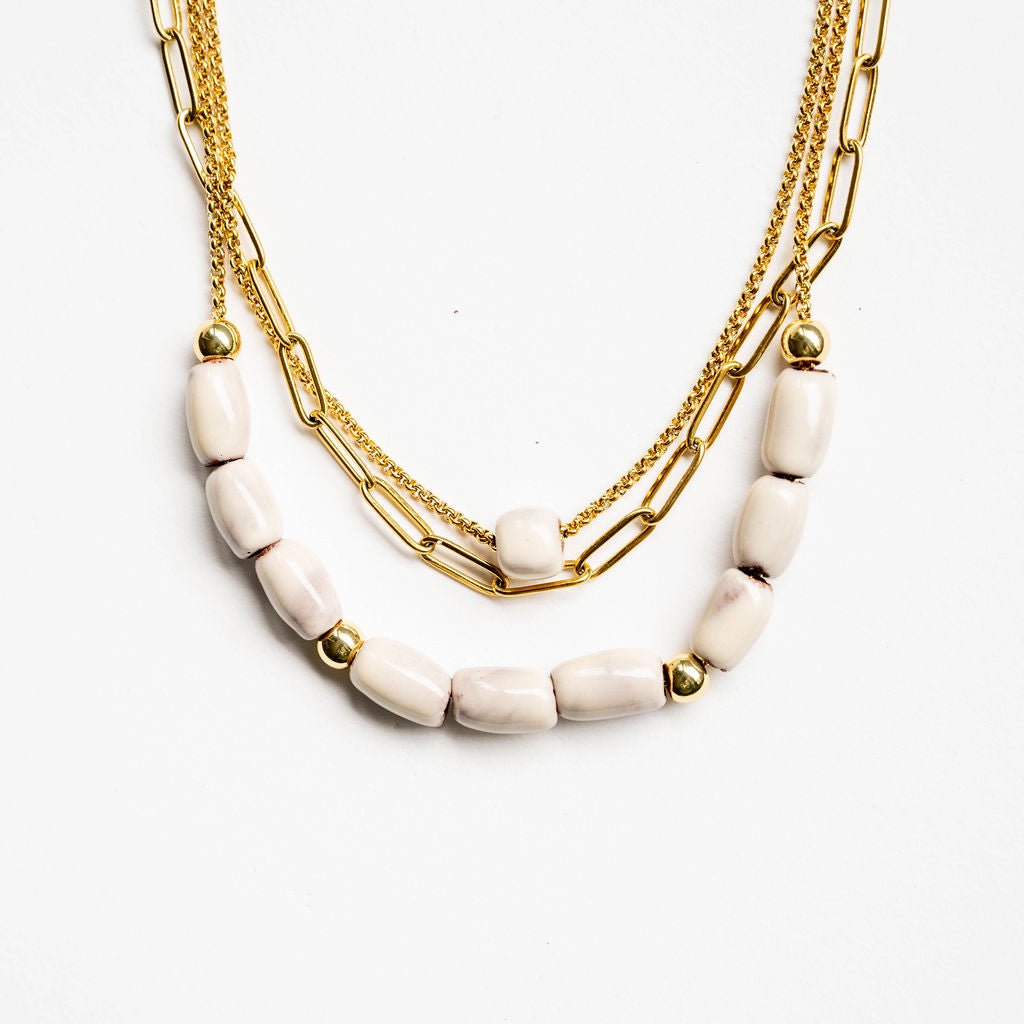 Bel Koz Elongated Clay Bead Layered Necklace - Betsey's Boutique Shop -