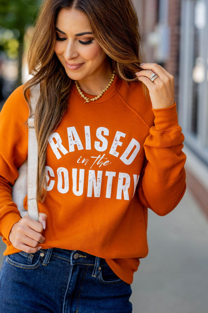 Raised In The Country Cursive Graphic Crewneck - Betsey's Boutique Shop -