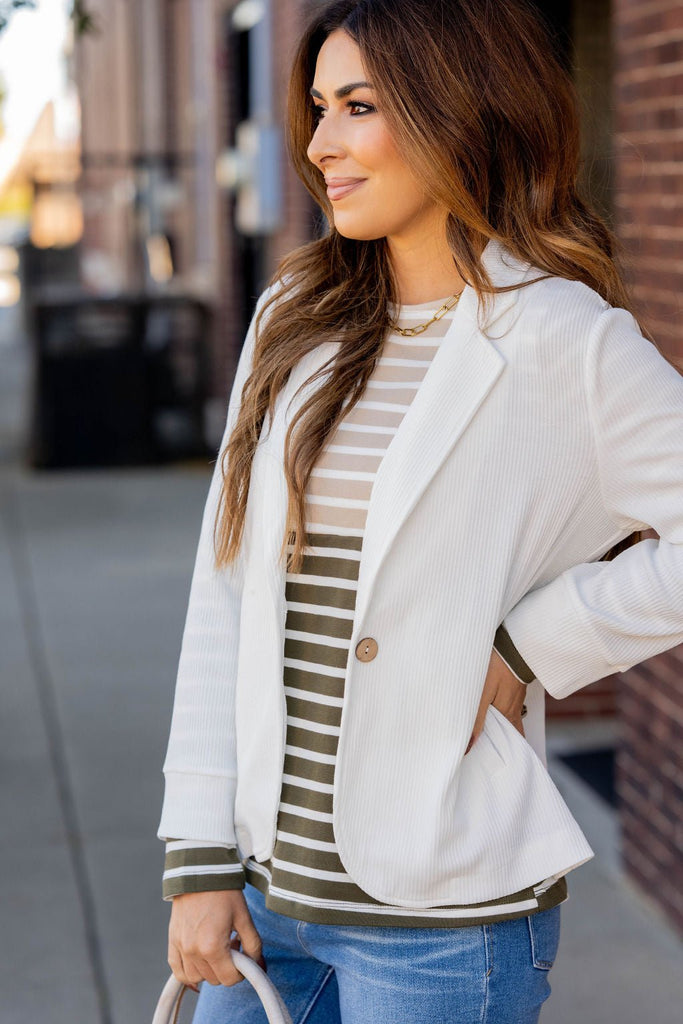 Ribbed Relaxed Sleeve Sweatshirt Blazer - Betsey's Boutique Shop -